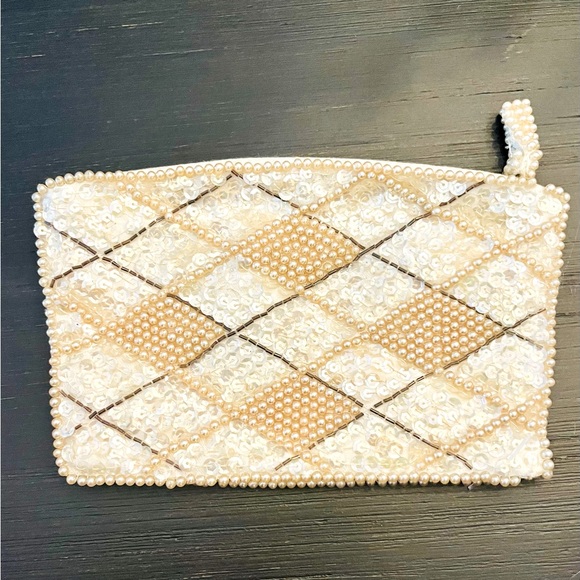 Vintage Pearl & Sequin Beaded Clutch Purse - Picture 1 of 10